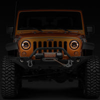Raxiom 97-18 Jeep Wrangler TJ/JK Axial Halo Headlights w/ DRL Amber Signals- Blk Hsng (Clear Lens) - Lights