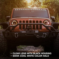 Raxiom 97-18 Jeep Wrangler TJ/JK Axial Halo Headlights w/ DRL Amber Signals- Blk Hsng (Clear Lens) - Lights