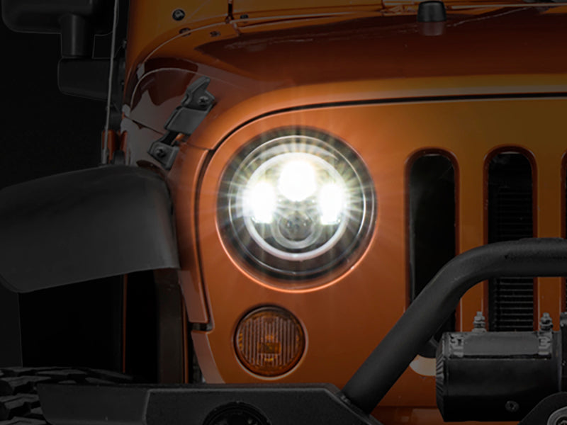 Raxiom 97-18 Jeep Wrangler TJ/JK Axial Halo Headlights w/ DRL Amber Signals- Blk Hsng (Clear Lens) - Lights