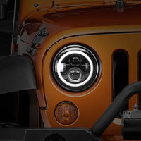 Raxiom 97-18 Jeep Wrangler TJ/JK Axial Halo Headlights w/ DRL Amber Signals- Blk Hsng (Clear Lens) - Lights