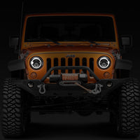 Raxiom 97-18 Jeep Wrangler TJ/JK Axial Halo Headlights w/ DRL Amber Signals- Blk Hsng (Clear Lens) - Lights