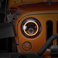 Raxiom 97-18 Jeep Wrangler TJ/JK Axial Halo Headlights w/ DRL Amber Signals- Blk Hsng (Clear Lens) - Lights