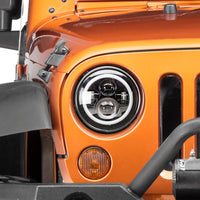 Raxiom 97-18 Jeep Wrangler TJ/JK Axial Halo Headlights w/ DRL Amber Signals- Blk Hsng (Clear Lens) - Lights