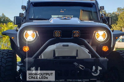 Raxiom 97-18 Jeep Wrangler TJ/JK Axial Spider LED Headlight w/ Amber DRL- Chrome Hsng (Clear Lens) - Lights