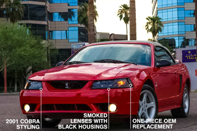 Raxiom 99-04 Ford Mustang Axial Series OE Style Headlights- Black Housing (Smoked Lens) - Lights