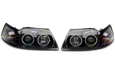 Raxiom 99-04 Ford Mustang Dual LED Halo Projector Headlights- Black Housing (Clear Lens) - Lights