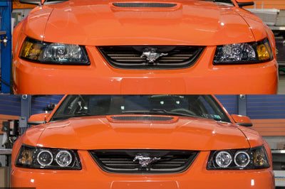 Raxiom 99-04 Ford Mustang Dual LED Halo Projector Headlights- Black Housing (Clear Lens) - Lights