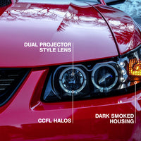 Raxiom 99-04 Ford Mustang Dual LED Halo Projector Headlights- Black Housing (Smoked Lens) - Lights
