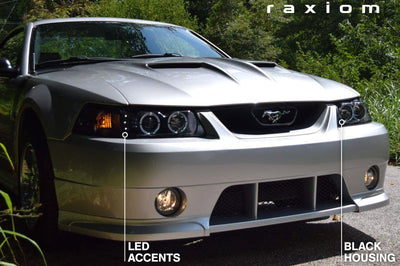 Raxiom 99-04 Ford Mustang Dual LED Halo Projector Headlights- Black Housing (Clear Lens) - Lights