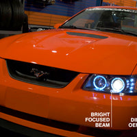Raxiom 99-04 Ford Mustang Dual LED Halo Projector Headlights- Black Housing (Clear Lens) - Lights