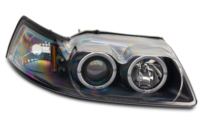 Raxiom 99-04 Ford Mustang Dual LED Halo Projector Headlights- Black Housing (Clear Lens) - Lights