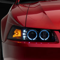 Raxiom 99-04 Ford Mustang Dual LED Halo Projector Headlights- Black Housing (Clear Lens) - Lights