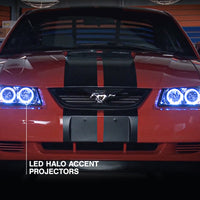 Raxiom 99-04 Ford Mustang Dual LED Halo Projector Headlights- Chrome Housing (Clear Lens) - Lights