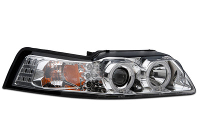 Raxiom 99-04 Ford Mustang Dual LED Halo Projector Headlights- Chrome Housing (Clear Lens) - Lights