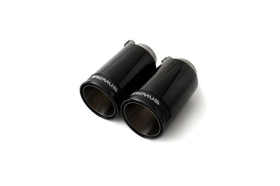 Remus Stainless Steel 98mm Black Chrome Straight w/Carbon Insert Tail Pipe Set (Pair) - Exhaust Mufflers & Tips