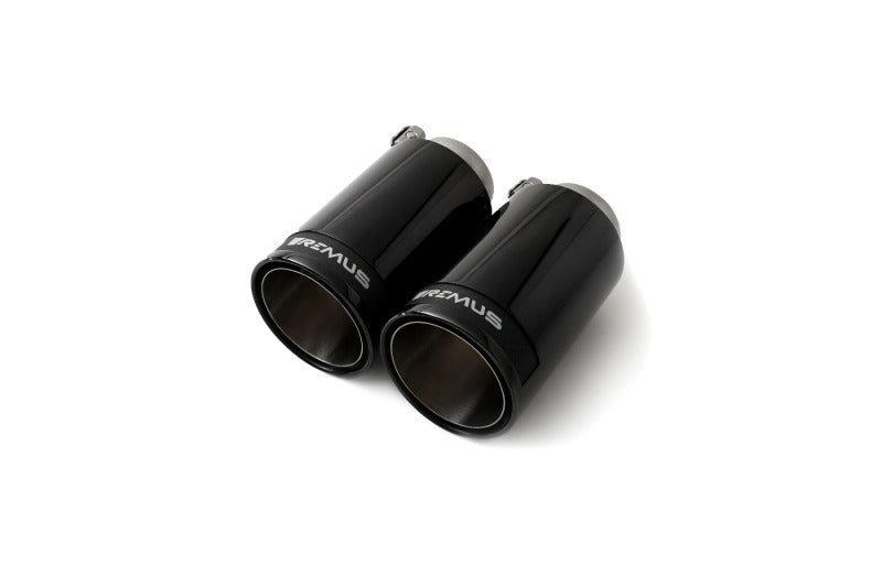 Remus Stainless Steel 98mm Straight Black Chrome w/Carbon Insert Tail Pipe Set (Quad Tips) - Exhaust Mufflers & Tips