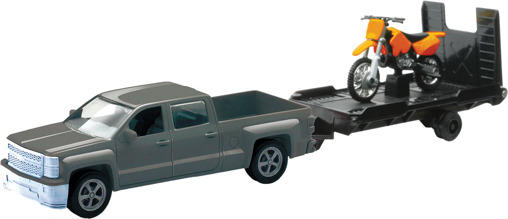 New-ray Replica 1:43 Trk/trailer/bike Chevy Silver/bike Orange - Apparel Collection