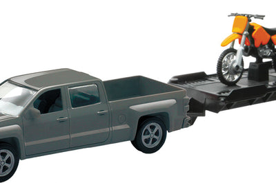 New-ray Replica 1:43 Trk/trailer/bike Chevy Silver/bike Orange - Apparel Collection