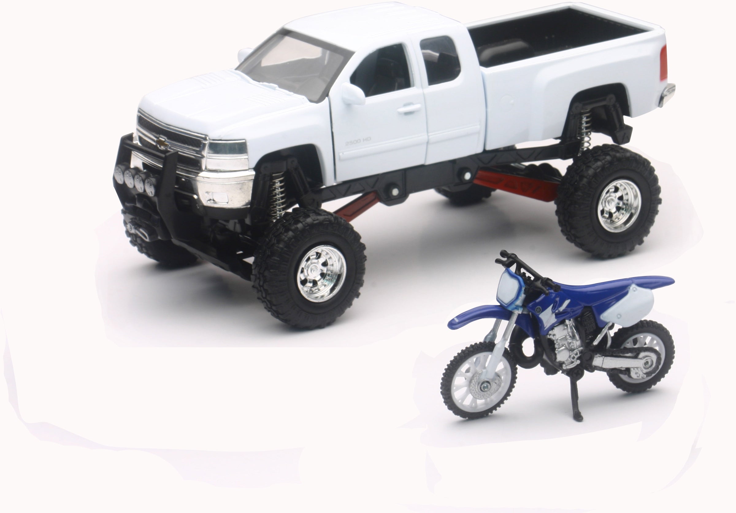 New-ray Replica 1:43 Truck/race Bike Chevy White/yamaha Blue - Apparel Collection