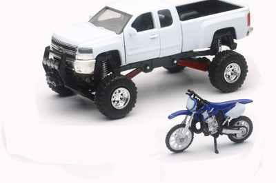 New-ray Replica 1:43 Truck/race Bike Chevy White/yamaha Blue - Apparel Collection