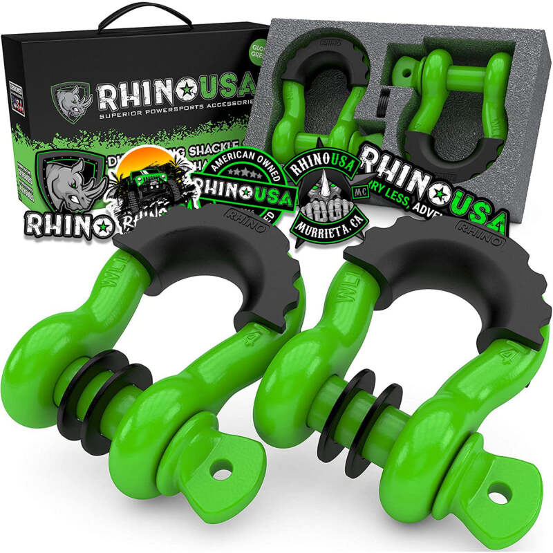 Rhino USA 3/4In D-Ring Shackle Set (2-Pack)(Green) - Suspension