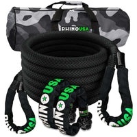 Rhino USA 7/8In X 30Ft Kinetic Rope Recovery Kit W/Soft Shackles (Black) - Truck Bed Accessories
