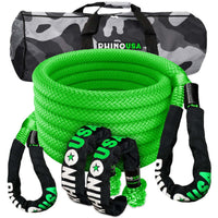 Rhino USA 7/8In X 30Ft Kinetic Rope Recovery Kit W/Soft Shackles (Green) - Truck Bed Accessories