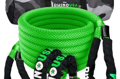 Rhino USA 7/8In X 30Ft Kinetic Rope Recovery Kit W/Soft Shackles (Green) - Truck Bed Accessories