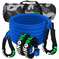 Rhino USA 7/8In X 30Ft Kinetic Rope Recovery Kit W/Soft Shackles (Blue) - Truck Bed Accessories