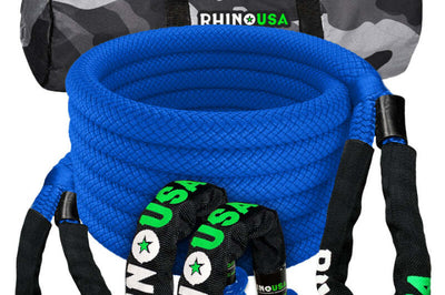 Rhino USA 7/8In X 30Ft Kinetic Rope Recovery Kit W/Soft Shackles (Blue) - Truck Bed Accessories