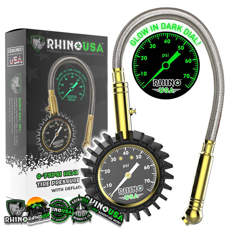 Rhino USA 75 Psi Analog Heavy Duty Tire Pressure Gauge - Gauges & Pods