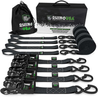 Rhino USA Heavy Duty Ratchet Tie-Down 4-Pack (Black) 1.6In X 8Ft - Truck Bed Accessories