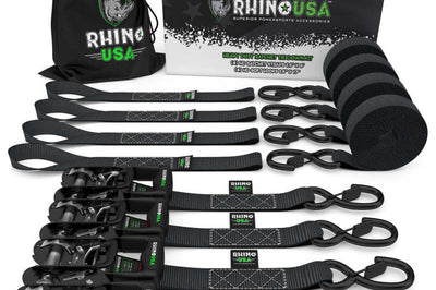 Rhino USA Heavy Duty Ratchet Tie-Down 4-Pack (Black) 1.6In X 8Ft - Truck Bed Accessories
