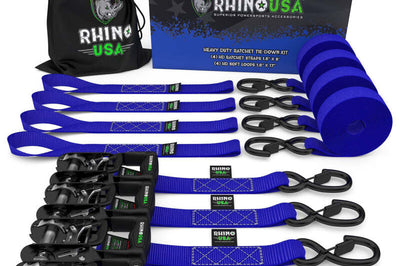 Rhino USA Heavy Duty Ratchet Tie-Down 4-Pack Blue 1.6In X 15Ft - Truck Bed Accessories