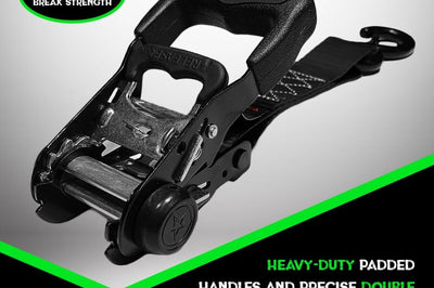 Rhino USA Heavy Duty Ratchet Tie-Down 4-Pack Green 1.6In X 15Ft - Truck Bed Accessories