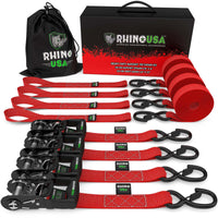 Rhino USA Heavy Duty Ratchet Tie-Down 4-Pack Red 1.6In X 15Ft - Truck Bed Accessories