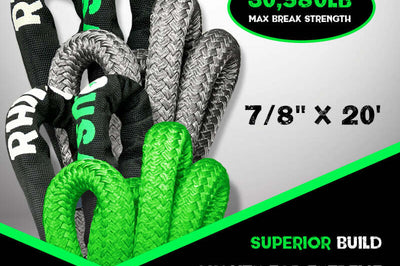 Rhino USA Kinetic Energy Recovery Rope (7/8In X 20Ft) Gray - Truck Bed Accessories