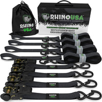 Rhino USA Medium Duty Ratchet Strap Tie-Down 4-Pack (Black) - Truck Bed Accessories