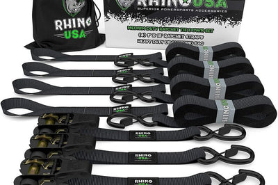 Rhino USA Medium Duty Ratchet Strap Tie-Down 4-Pack (Black) - Truck Bed Accessories