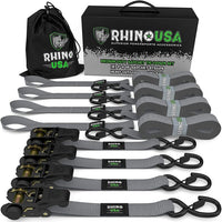Rhino USA Medium Duty Ratchet Strap Tie-Down 4-Pack (Gray) - Truck Bed Accessories