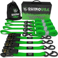 Rhino USA Medium Duty Ratchet Strap Tie-Down 4-Pack (Green) - Truck Bed Accessories