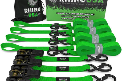 Rhino USA Medium Duty Ratchet Strap Tie-Down 4-Pack (Green) - Truck Bed Accessories