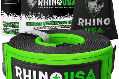 Rhino USA Recovery Tow Strap 3Inx30Ft (Black) - Winches & Hitches
