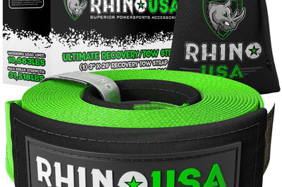 Rhino USA Recovery Tow Strap 3Inx30Ft (Green) - Winches & Hitches