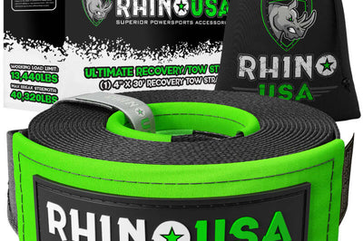 Rhino USA Recovery Tow Strap 4Inx30Ft (Black) - Winches & Hitches