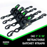 Rhino USA Retractable Ratchet Straps (4Pk 1Inx10Ft) (Gray) - Winches & Hitches