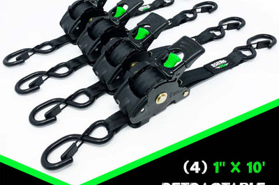 Rhino USA Retractable Ratchet Straps (4Pk 1Inx10Ft) (Gray) - Winches & Hitches