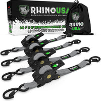 Rhino USA Retractable Ratchet Straps (4Pk 1Inx10Ft) (Gray) - Winches & Hitches
