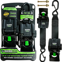 Rhino USA Retractable Transom Straps (2 Pack-Black) - Winches & Hitches