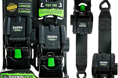 Rhino USA Retractable Transom Straps (2 Pack-Black) - Winches & Hitches
